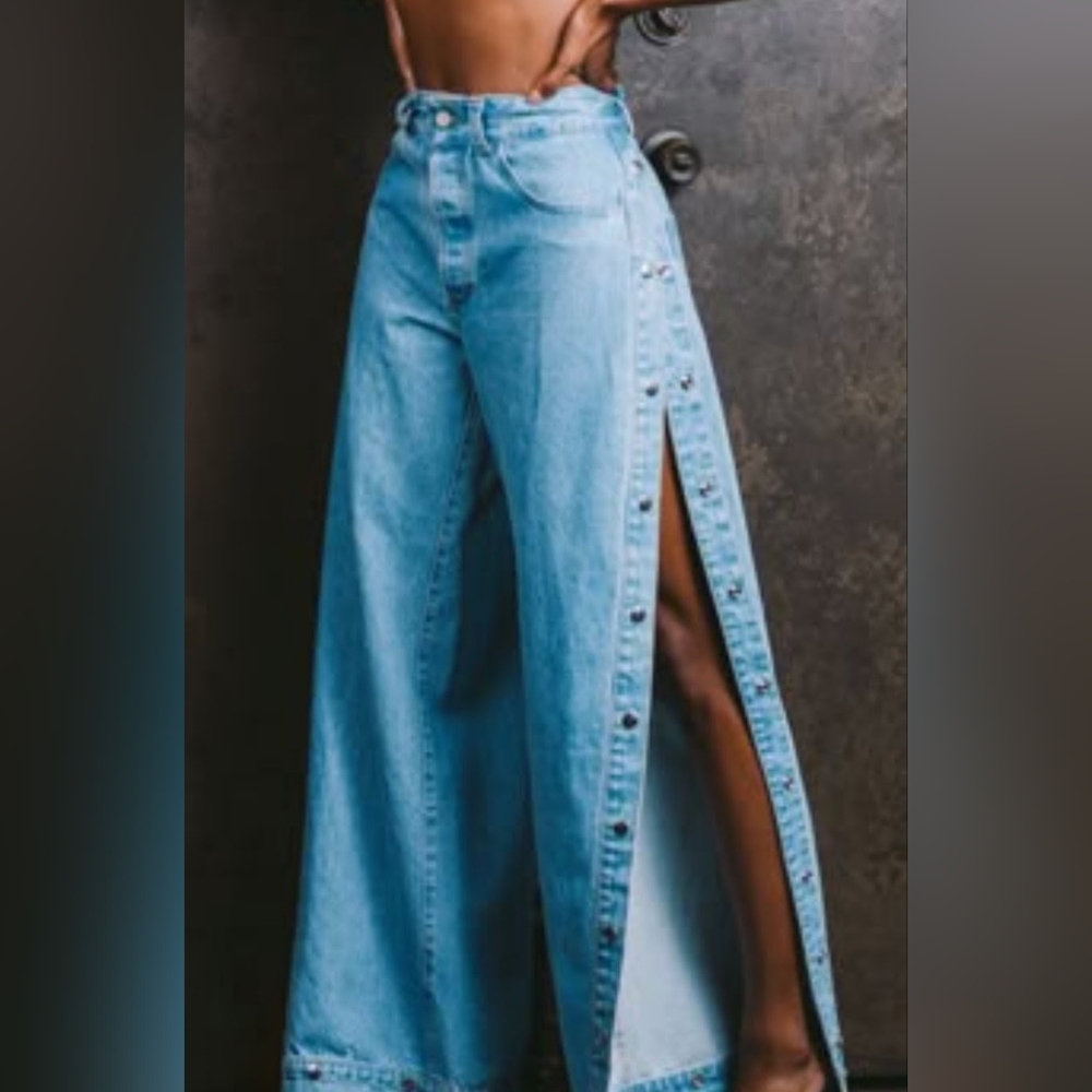 Highlight Oh Snap Side Wide Leg Statement Jeans – XL (Approx Size 12)